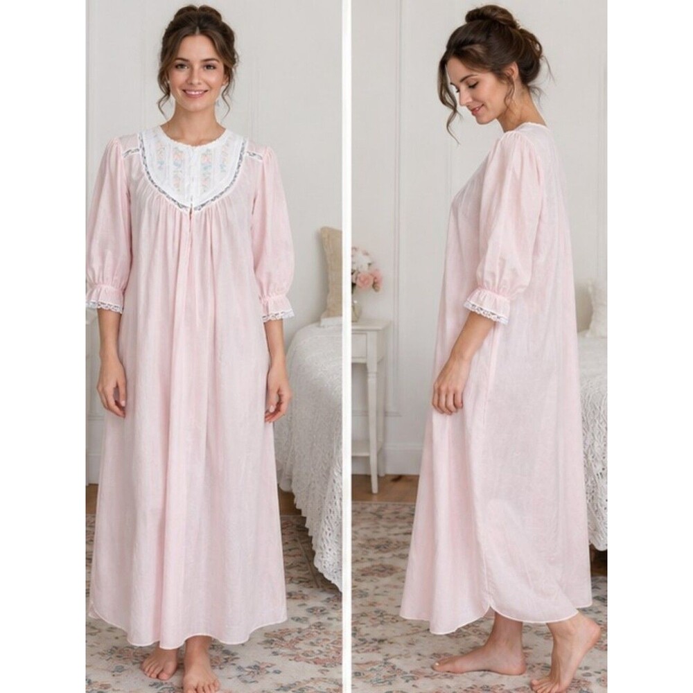 Vintage Apostrophe Women’s pink floral lingerie sleepwear M w pockets
